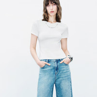 URBAN REVIVO 女士潮流可拆卸链条修身正肩短袖T恤 UWJ440081 本白 S