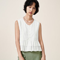 URBAN REVIVO 女士法式休闲叠层蕾丝边开襟衬衫 UWL240065 本白 S