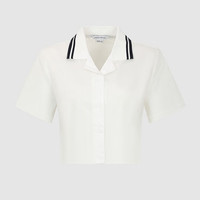 URBAN REVIVO 女士都市学院风撞色短袖开襟衬衫 UWU240086 本白 M
