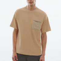 URBAN REVIVO 男士时尚莫兰迪色拼接口袋短袖T恤 UMF440135 粉橙色 S