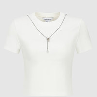 URBAN REVIVO 女士潮酷感可拆卸链条修身短袖T恤 UWV440252 本白 XL