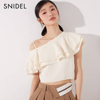 SNIDEL2024春夏气质斜领吊带露肩荷叶边衬衫上衣SWFB241306 牛仔蓝 F