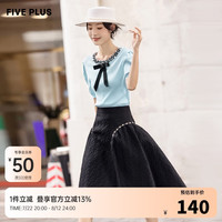 5+FIVE PLUS泡泡袖针织衫女秋季新款女装复古修身小众套头衫短袖