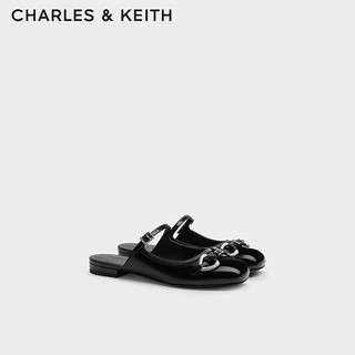 CHARLES&KEITH24秋季复古舒适马衔扣平底穆勒拖鞋女CK1-70920153 Black Box黑色 37