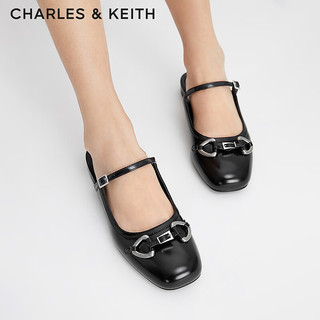 CHARLES&KEITH24秋季复古舒适马衔扣平底穆勒拖鞋女CK1-70920153 Black Box黑色 37