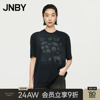 JNBY江南布衣24秋T恤女纯棉趣味印花宽松U型领H型5O7113360 340/黑绿 S