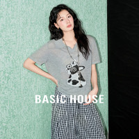 百家好（Basic House）百搭潮流时尚设计感休闲夏季宽松短袖针织小衫 灰色 L