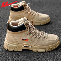 回力马丁靴男鞋高帮秋冬棉鞋复古工装靴加绒加厚雪地登山靴休闲鞋子男 卡其四季款/0628 39