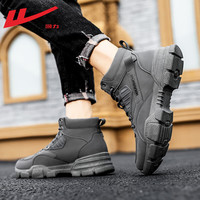 回力马丁靴男鞋高帮秋冬棉鞋复古工装靴加绒加厚雪地登山靴休闲鞋子男 灰色四季款/0502 44