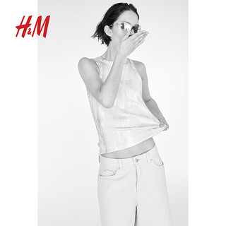 H&M2024夏季新品女士罗纹圆领气质修身背心1228446 浅米色/银色 1