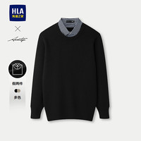 海澜之家(HLA)针织衫男24轻商务时尚双领保暖毛衣男冬季 黑色16 175/92A L137~150斤