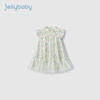 JELLYBABY【2024夏季】旗袍新中式女童三岁幼童唐装纱裙夏宝宝夏装裙子 浅绿 120CM