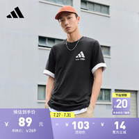 adidas休闲印花上衣圆领短袖T恤男装夏季阿迪达斯轻运动 黑色 M