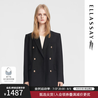 歌力思（ELLASSAY）2024秋季绵羊毛时尚通勤双排扣休闲西装女EWB353T00100 经典黑 XS