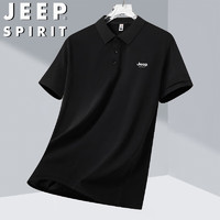 JEEP SPIRIT吉普短袖T恤夏季男POLO衫商务休闲翻领舒适透气 黑色 4XL  4XL（175-190斤）