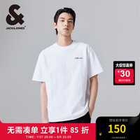 杰克·琼斯（JACK&JONES）夏季男士弹力提花面料胸前字母刺绣宽松短袖T恤男224201055 A06 本白色 常规 A06 本白色 185/104A/XL
