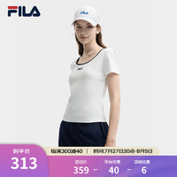 FILA 斐乐女子针织短袖衫2024夏时尚休闲简约U领修身T恤 云菇白-WT 160/80A/S