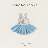 INSbobo宝宝泳衣女童夏季小熊花边吊带连体泳装女宝洋气童装