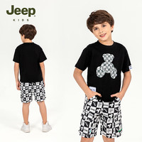 Jeep吉普童装男童t恤夏季纯棉短袖联名款休闲运动中大童短袖 黑色 170cm