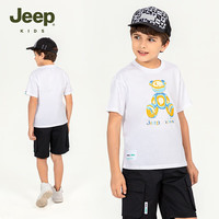 Jeep吉普童装男童t恤夏季纯棉短袖联名款休闲运动中大童短袖 白色 120cm