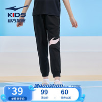 鸿星尔克儿童裤子男童裤子夏季薄款潮流印花儿童休闲裤透气清凉儿童运动裤 正黑-7376 130