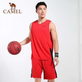 骆驼 CAMEL运动篮球服套装男士运动背心蓝球比赛训练服队服球衣 Y1S2LH608，火焰红/黑 S