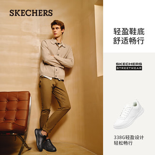 斯凯奇（Skechers）夏季男士休闲绑带商务鞋皮鞋低帮耐磨运动板鞋工作鞋210835-WHT 白色/WHT 44