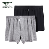 七匹狼宽松男士内裤男平角裤纯棉梭织阿罗裤中腰家居短裤男睡裤 100%纯棉经典款(黑色+灰色)