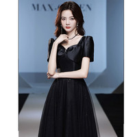 塞德勒黑色小晚礼服裙2022宴会高端轻奢小众气质高贵主持人女 黑色中长款 定做尺寸不支持退换货