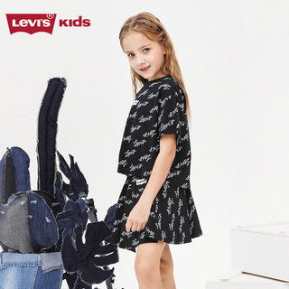 Levi's 李维斯童装女童短袖T恤短裙套装夏季儿童短T裙子2件套 黑美人 120/60