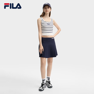 FILA 斐乐杨幂同款女子针织背心2024秋时尚休闲条纹修身无袖上衣 云菇白-WT M