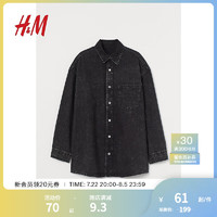 H&M女装衬衫春季女柔软棉混纺翻领休闲牛仔长袖外套0908679 黑色 1