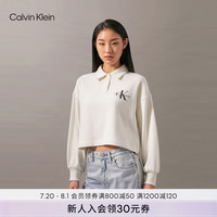 Calvin Klein Jeans24秋季女士美式复古印花POLO领短款针织卫衣J224796 YBI-牛乳白 XS