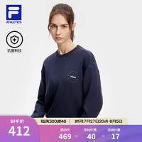 FILA 斐乐女子套头卫衣2024春抗菌运动宽松针织上衣 深辰蓝-NV 180/96A/XXL