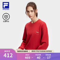 FILA 斐乐女子套头卫衣2024春抗菌运动宽松针织上衣 热腥红-RD 155/76A/XS