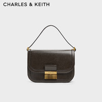 CHARLES&KEITH24秋金属扣翻盖复古豆腐包单肩包包女包CK2-80782444 Dark Moss深苔绿色 M