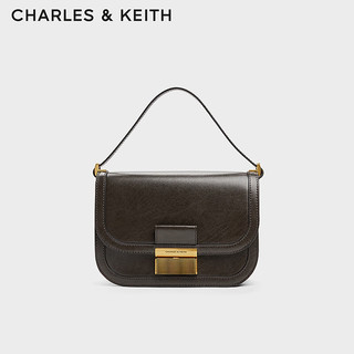 CHARLES&KEITH24秋金属扣翻盖复古豆腐包单肩包包女包CK2-80782444 Dark Moss深苔绿色 M