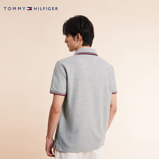 TOMMY HILFIGER男镶边短袖POLO衫+商务牛皮钱包赠礼盒礼袋 雾空灰色POLO+牛皮钱包 L(：150-165斤)