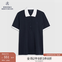 布克兄弟（BrooksBrothers）女士24夏季纯棉撞色翻领短袖Polo衫 4004-藏青色 M