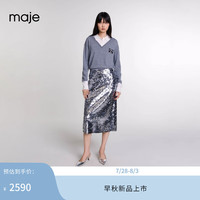 Maje2024早秋新款女装设计感亮片长款包臀针织半身裙MFPJU01299 灰色 T