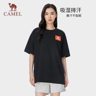 骆驼（CAMEL）户外速干短袖圆领T恤夏防水防油拒污中性风男女同款宽松上衣 1138 拂袖紫，男女同款