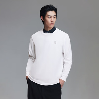 杰克·琼斯（JACK&JONES）秋季衣服男装100%纯棉宽松长袖T恤男简约潮流百搭法斗犬刺绣上衣 A06 本白色 185/104A/XL