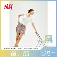 H&M女装短裙2024夏季迷你喇叭半身裙1238416 浅粉色/花卉 155/64