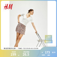 H&M女装短裙2024夏季迷你喇叭半身裙1238416 浅粉色/花卉 165/80