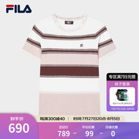 FILA 斐乐官方女子编织衫杨幂同款2024秋季新款时尚撞色条纹短袖上衣