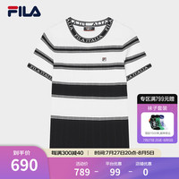 FILA 斐乐女子织衫杨幂同款2024秋季时尚撞色条纹短袖上衣 正黑色-BK XL 175/92A/XL