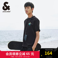 杰克·琼斯（JACK&JONES）夏季男士宽松圆领运动休闲半袖上衣短袖T恤打底衫男装 E40 黑色 常规 195/112A/XXXL