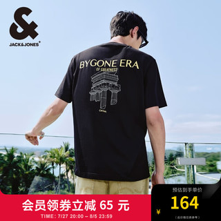 杰克·琼斯（JACK&JONES）夏季男士宽松圆领运动休闲半袖上衣短袖T恤打底衫男装 224201116E40 黑色 185/104A/XL