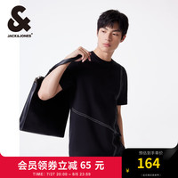 杰克·琼斯（JACK&JONES）夏季男士宽松圆领运动休闲半袖上衣短袖T恤打底衫男装 224201115E44黑砂色 165/88A/XS
