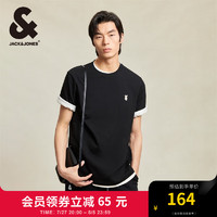 杰克·琼斯（JACK&JONES）夏季男士宽松圆领运动休闲半袖上衣短袖T恤打底衫男装 224201212E40黑色 195/112A/XXXL